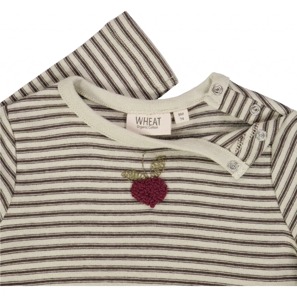 Jersey Dress Berry Embroidery - mulch stripe