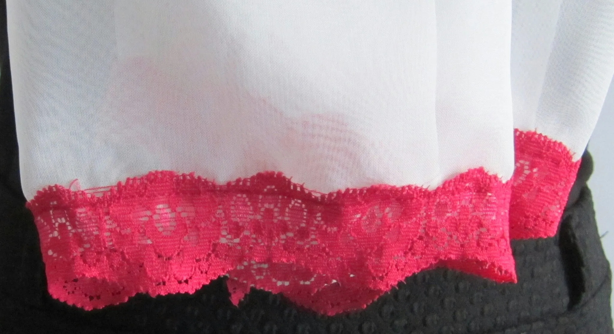 Ladies White Chiffon Scarf With Deep Pink Lace Trim