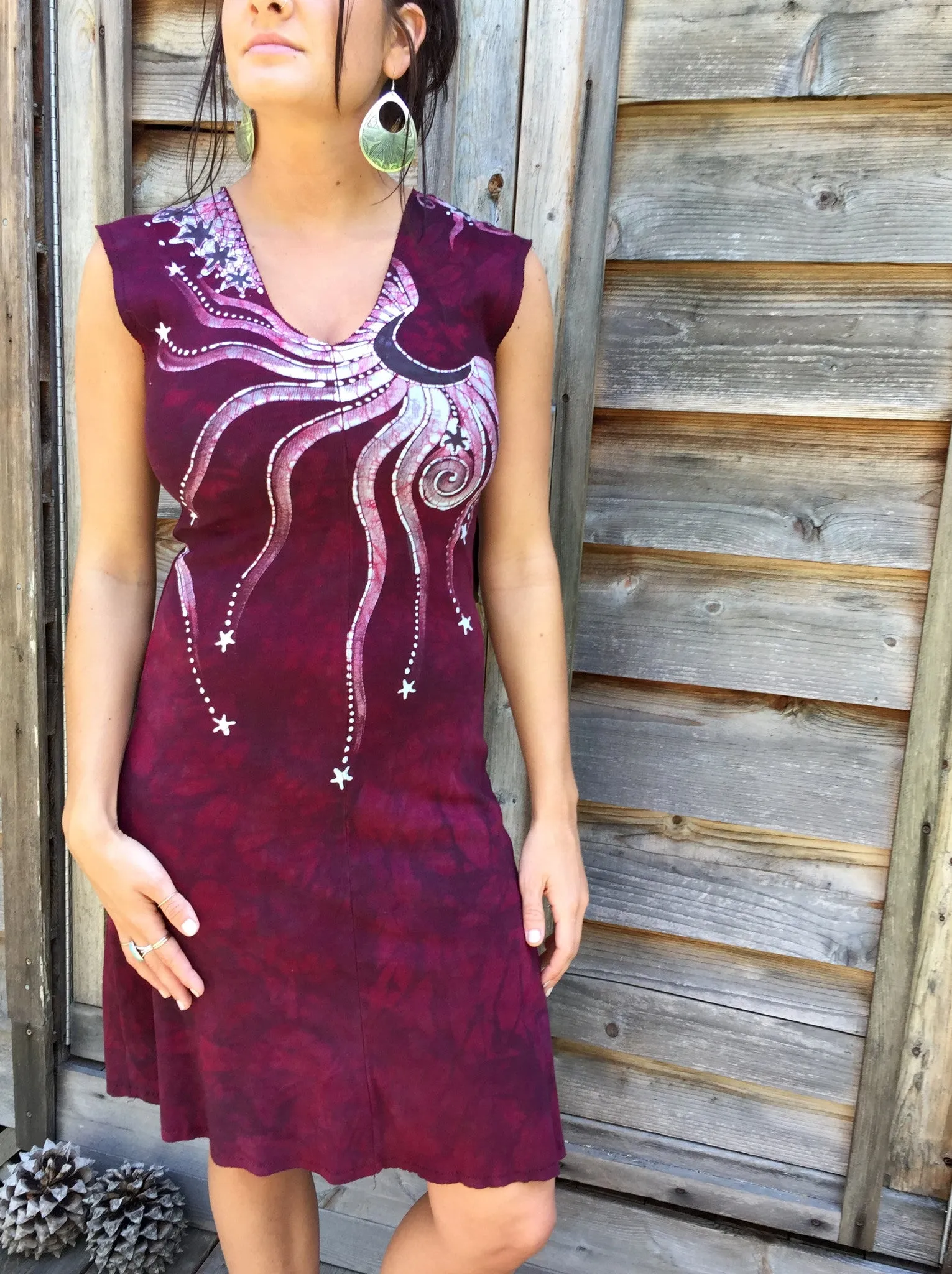 Marooned In Moonlight Red Organic Cotton Batik Dress