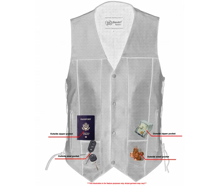 Men's 10 Pocket Leather Motorcycle Vest