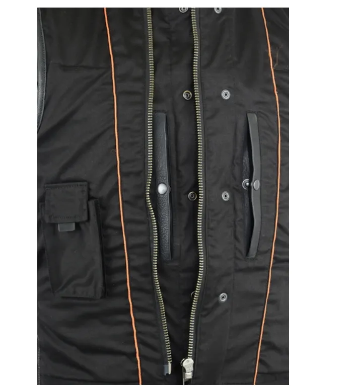 Men's No Collar Motorcycle Vest Solid Back With Gun Pockets Side Zippers
