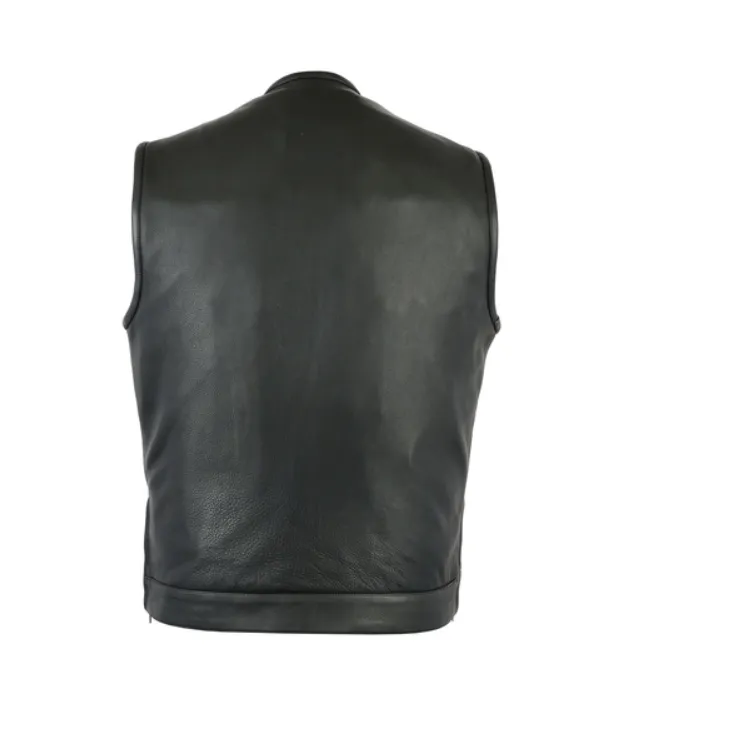 Men's No Collar Motorcycle Vest Solid Back With Gun Pockets Side Zippers