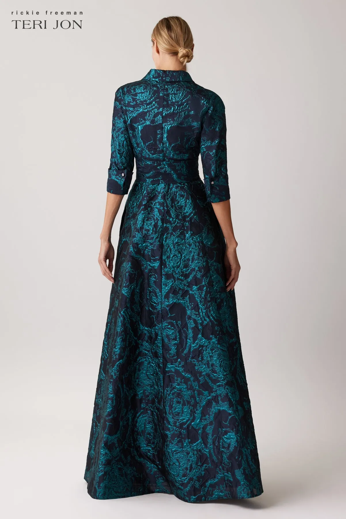 Metallic Jacquard Abstract Print Shirtdress
