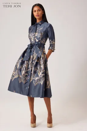 Metallic Jacquard Cocktail Shirt Dress