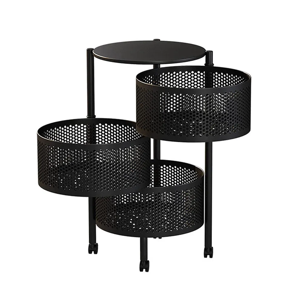 (Net) 4 Layer Round Basket Kitchen Rotating Storage Rack Storage Rack Fruit Vegetables Metal Storage Cages With Wheels Cart
