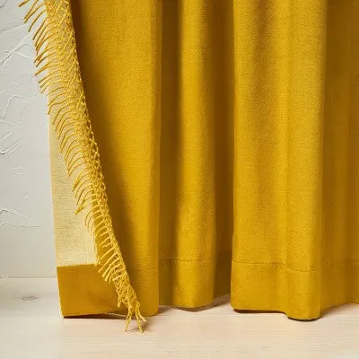 New - 1pc 54"x84" Light Filtering Velvet Macrame Trim Window Curtain Panel Gold - Opalhouse designed with Jungalow