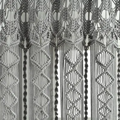 New - 95"x40" Boho Macrame Textured Cotton Window Curtain Panel Gray - Lush Décor