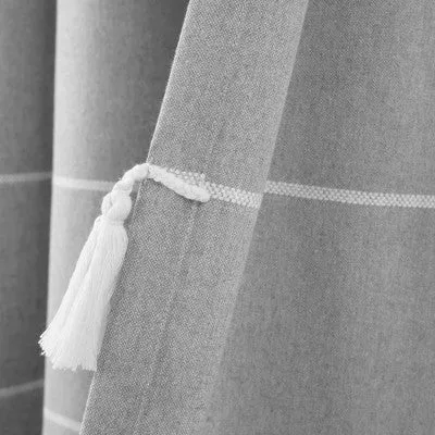 New - Set of 2 (84"x42") Farmhouse Boho Striped Woven Tassel Yarn Dyed Cotton Window Curtain Panels Light Gray - Lush Décor