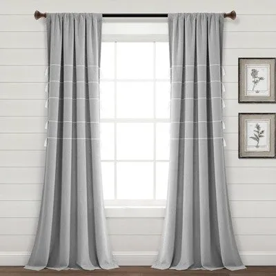 New - Set of 2 (84"x42") Farmhouse Boho Striped Woven Tassel Yarn Dyed Cotton Window Curtain Panels Light Gray - Lush Décor