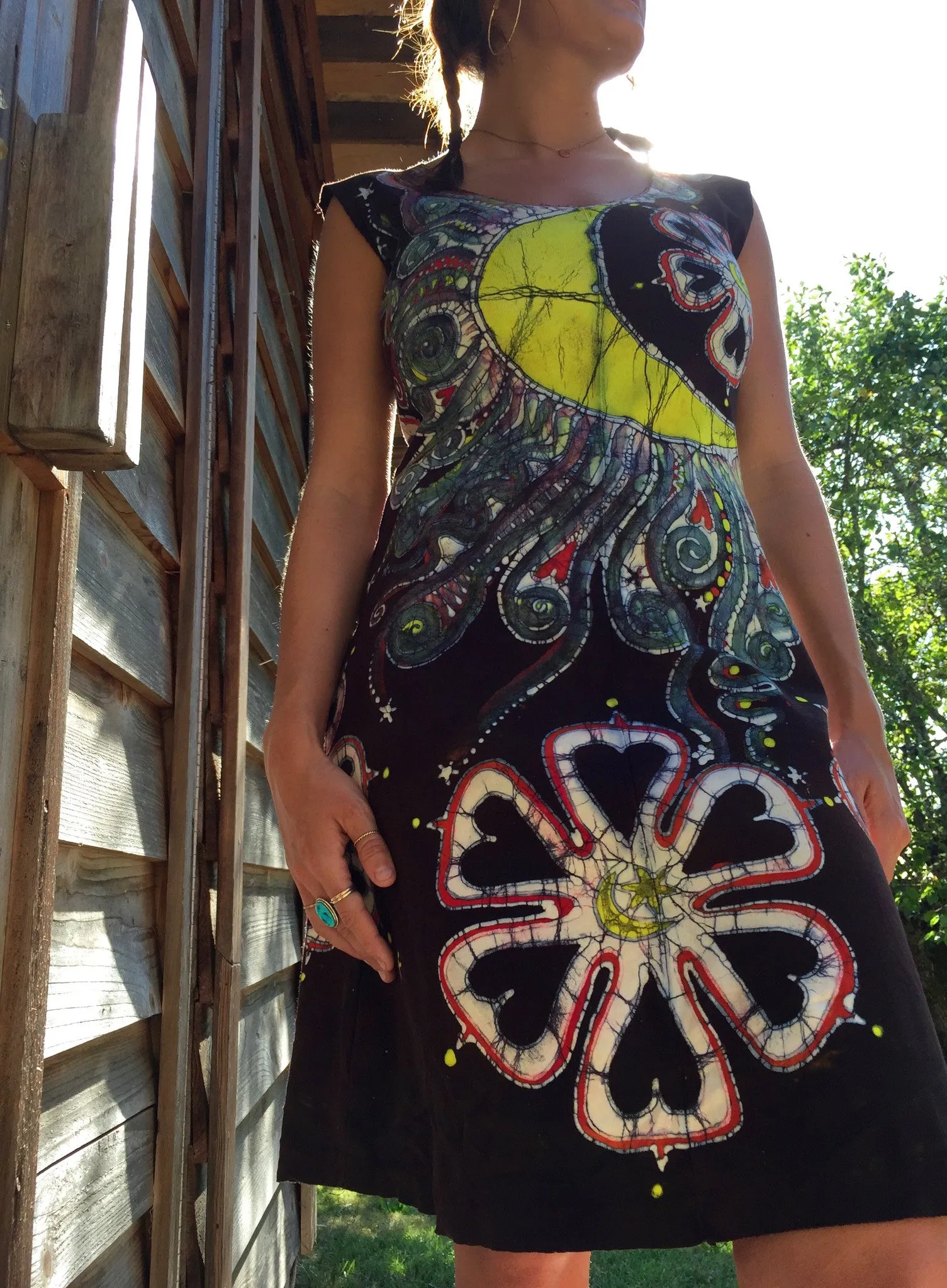 Night Bloom Flower Power Organic Cotton Batik Dress