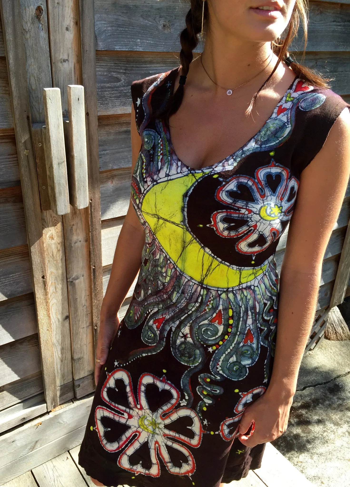 Night Bloom Flower Power Organic Cotton Batik Dress