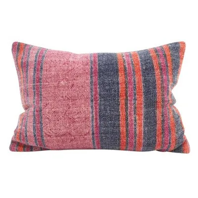 Open Box - 12"x20" Oversize Boho Striped Down Filled Lumbar Throw Pillow Pink - Saro Lifestyle