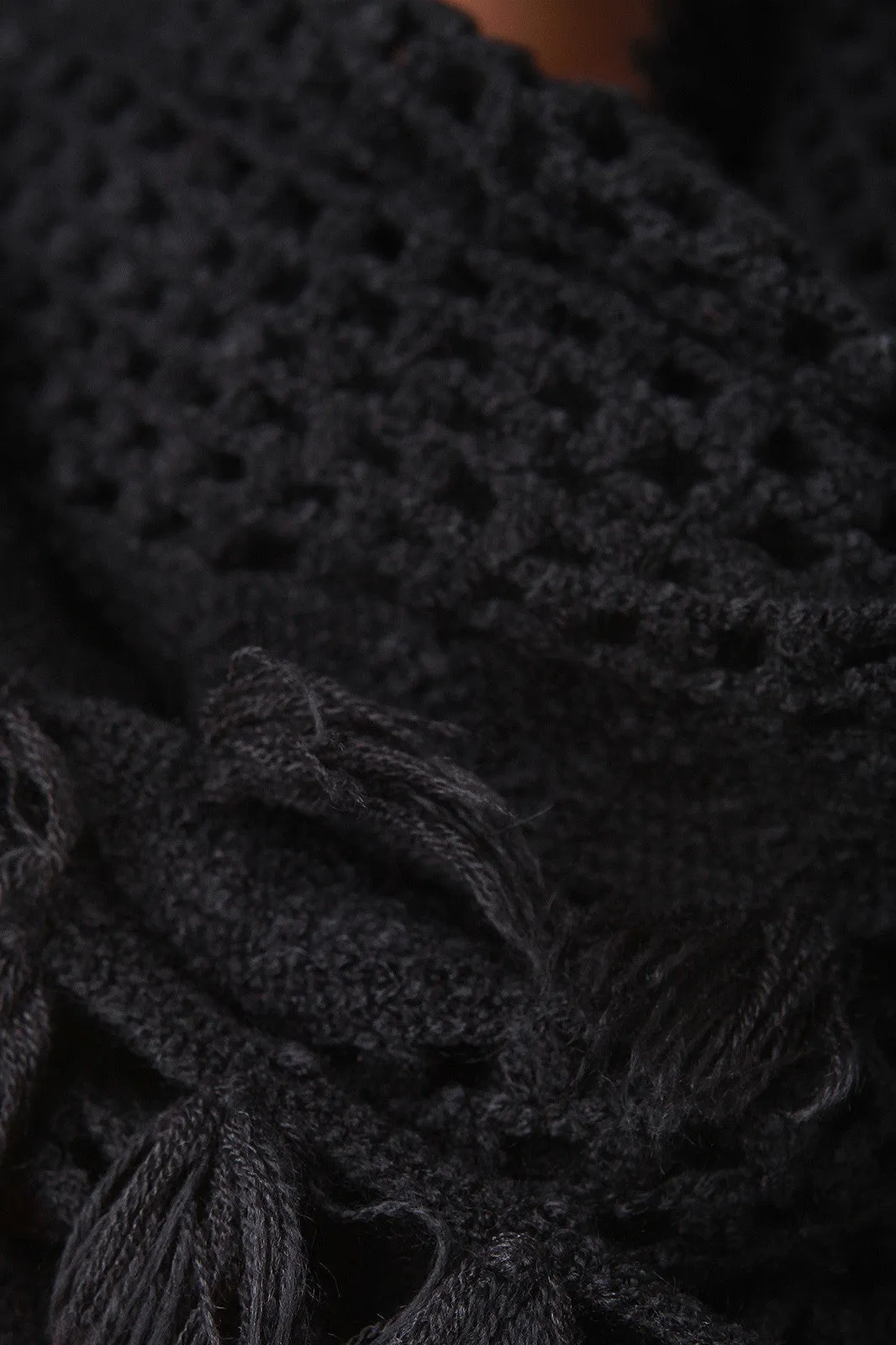 Open Knit Tassel Hem Infinity Scarf