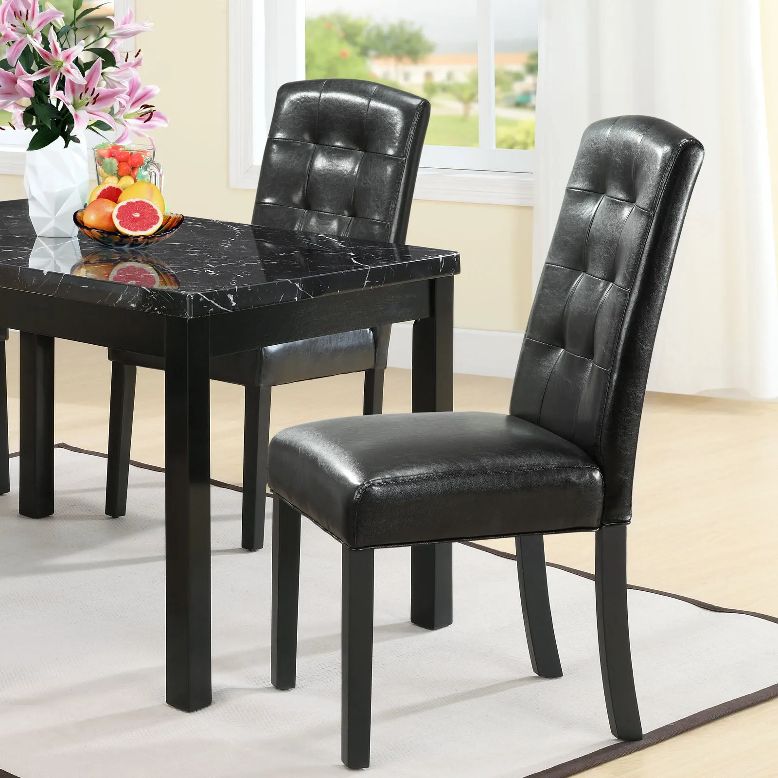 Perdure Dining Chairs Vinyl Set of 2 Black EEI-952-BLK