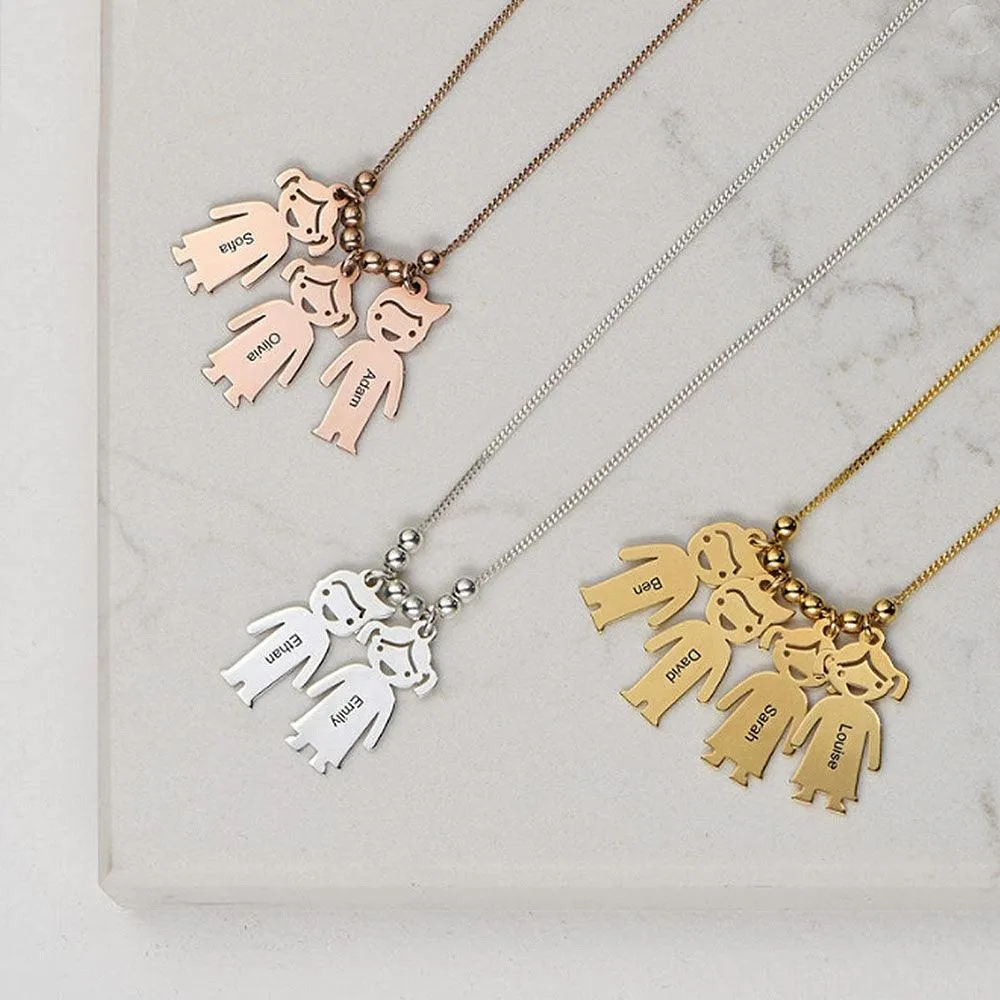 Personalized 925 Sterling Silver My Children Engraved Necklace - 3 Custom Name Engravings on the Children Designed German Silver Plate