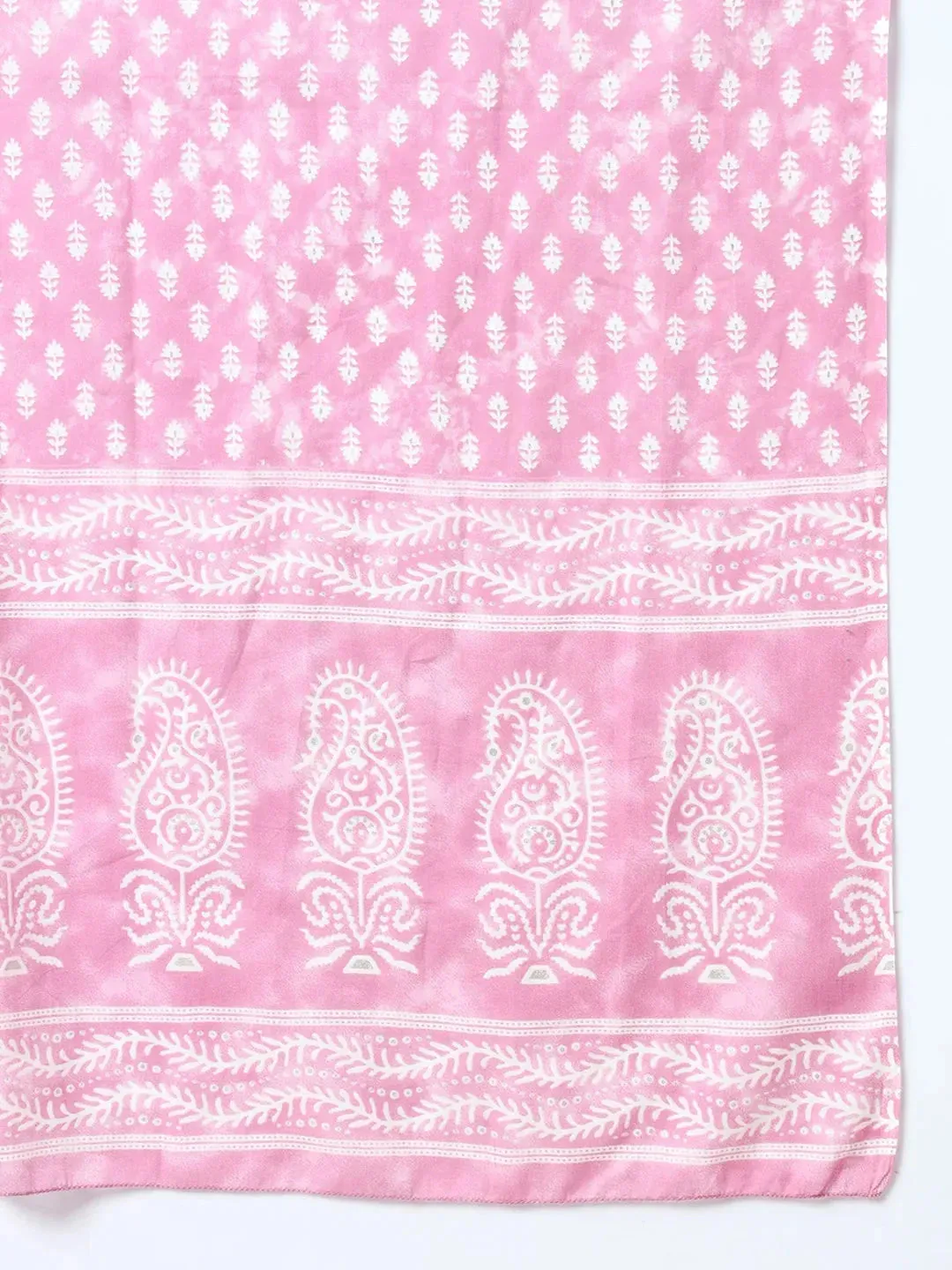 Pink Floral,Thread_Work Straight Kurta Trouser And Dupatta Set