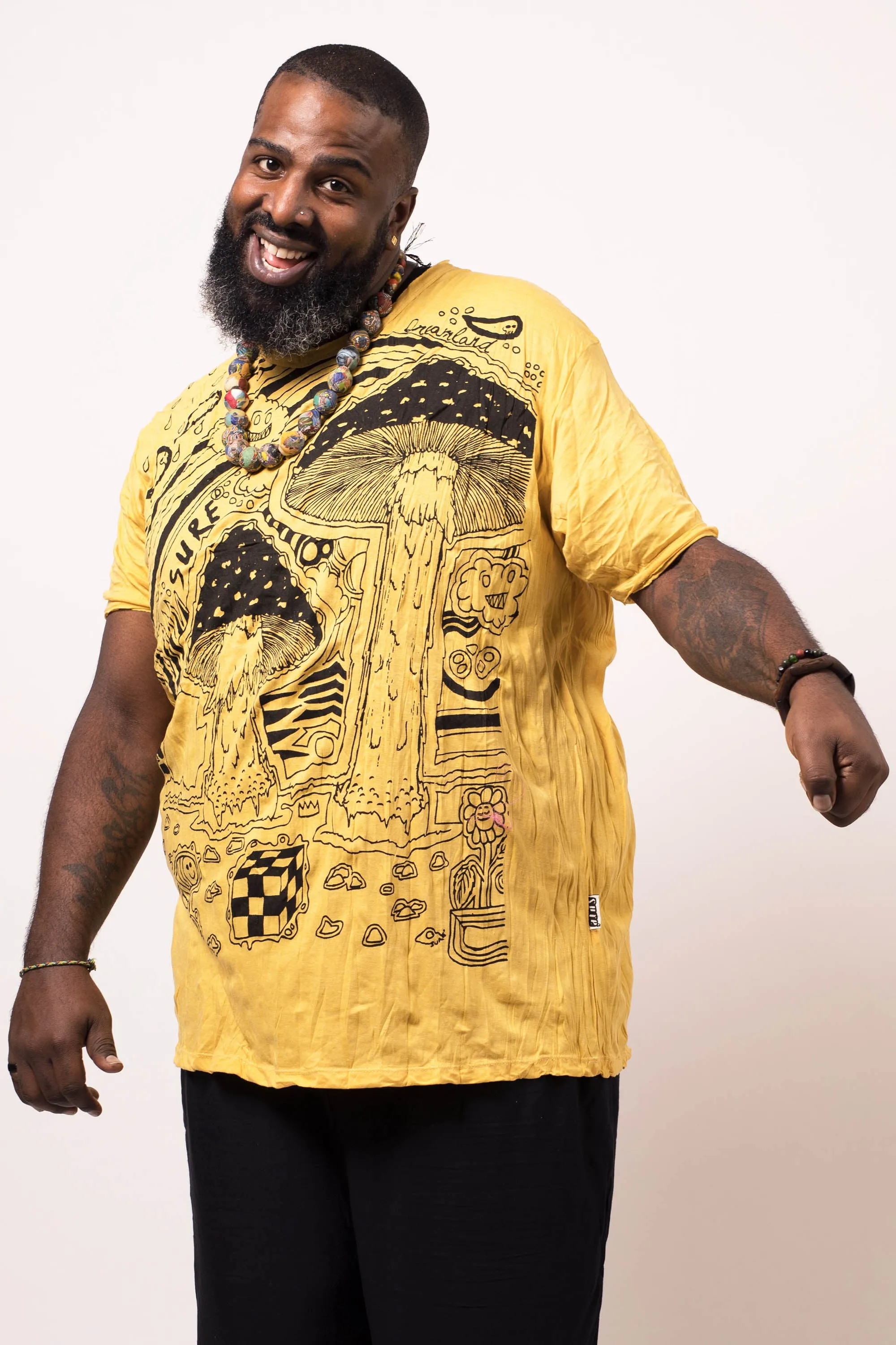 Plus Size Mens Magic Mushroom T-Shirt in Yellow