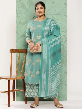 Plus Size Printed Cotton Kurta Dupatta Set