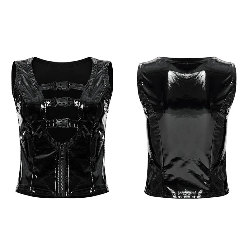 Punk sexy patent leather vest