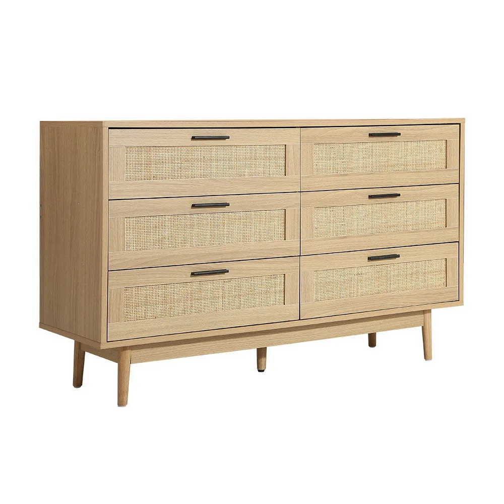 Real Rattan 6-Drawer Chest with Solid Wood Legs Artiss