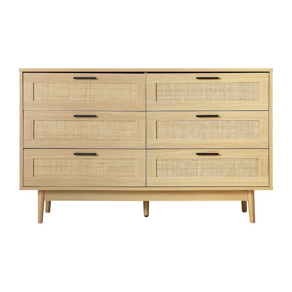 Real Rattan 6-Drawer Chest with Solid Wood Legs Artiss