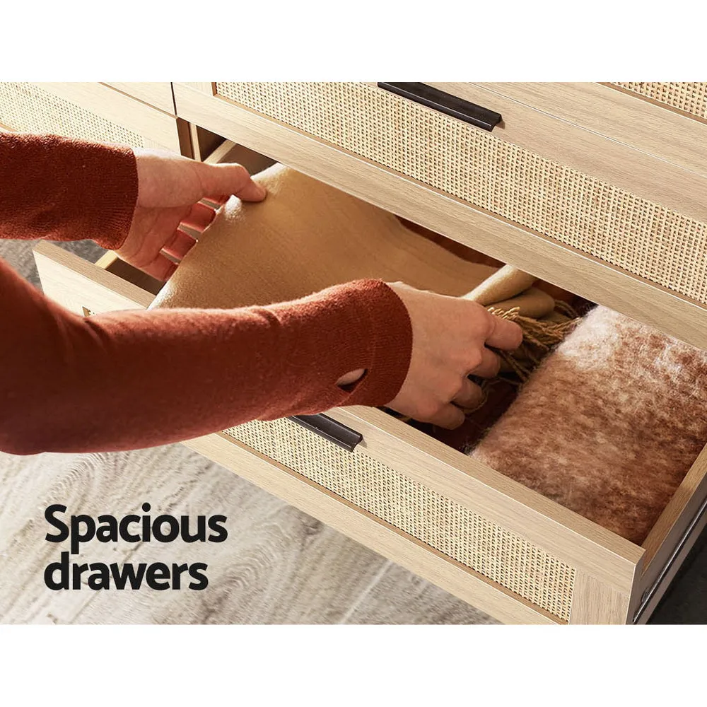 Real Rattan 6-Drawer Chest with Solid Wood Legs Artiss