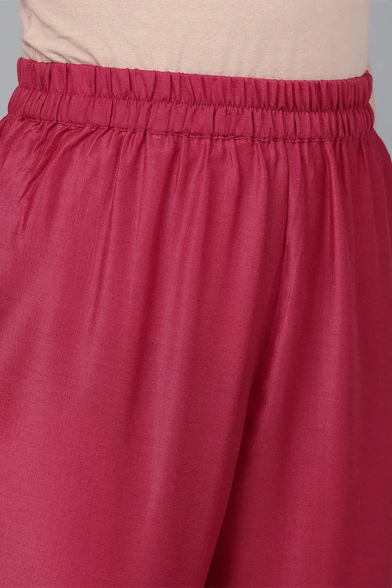 Rose Poly Silk Solid Yoke Design Kurta Trousers With Dupatta