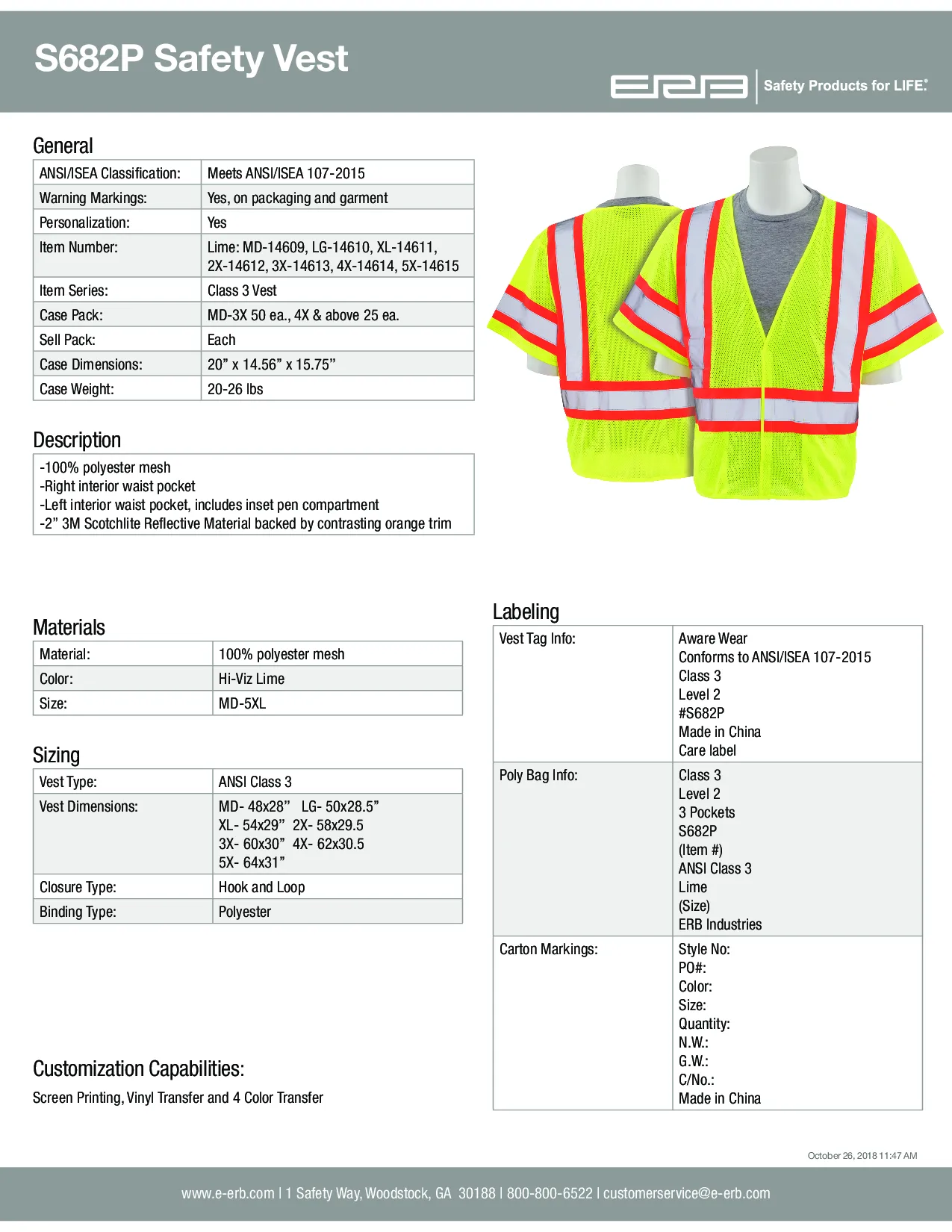 S682P Class 3 Mesh Safety Vest 1pc