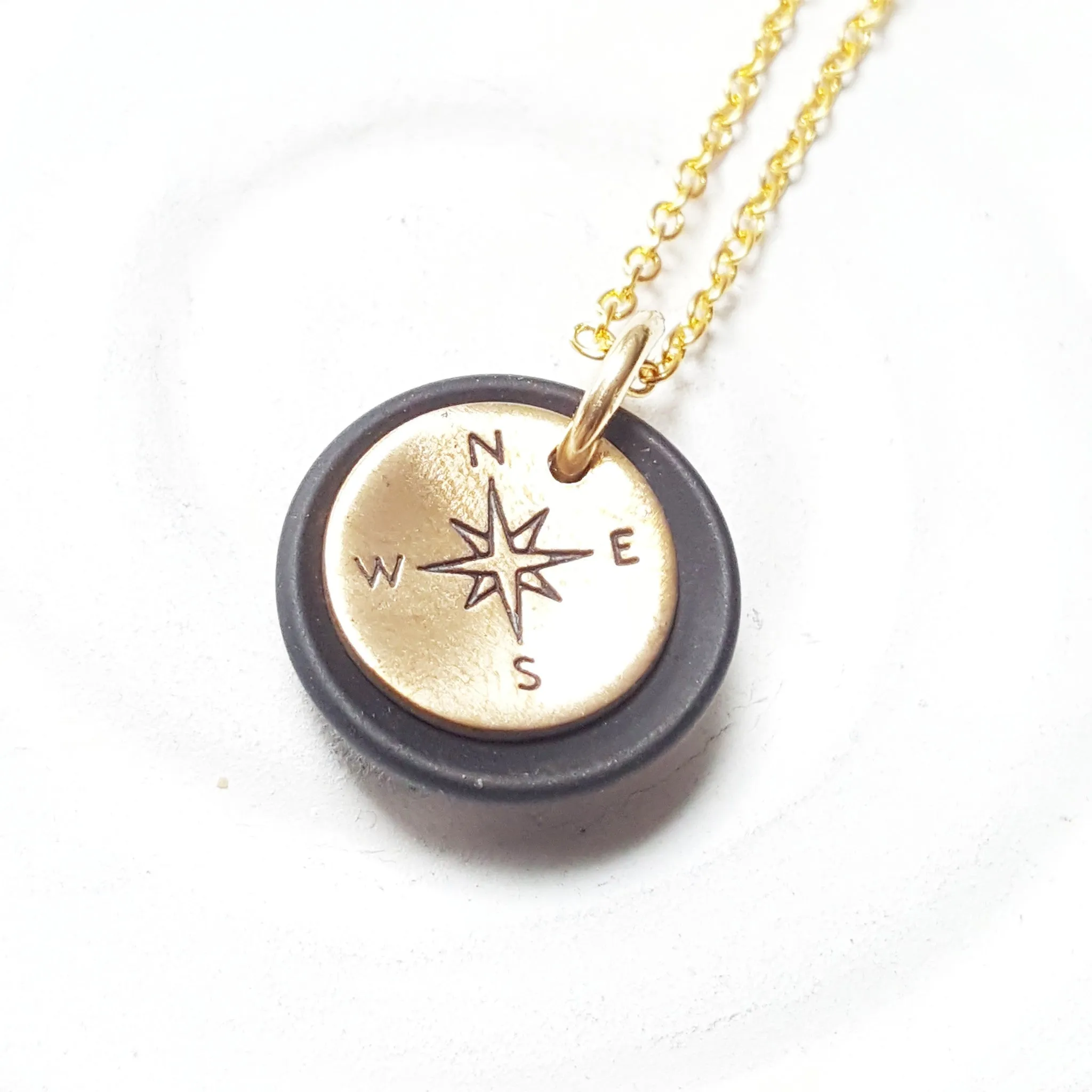 Sea Glass Compass Necklace | Gold Compass Charm