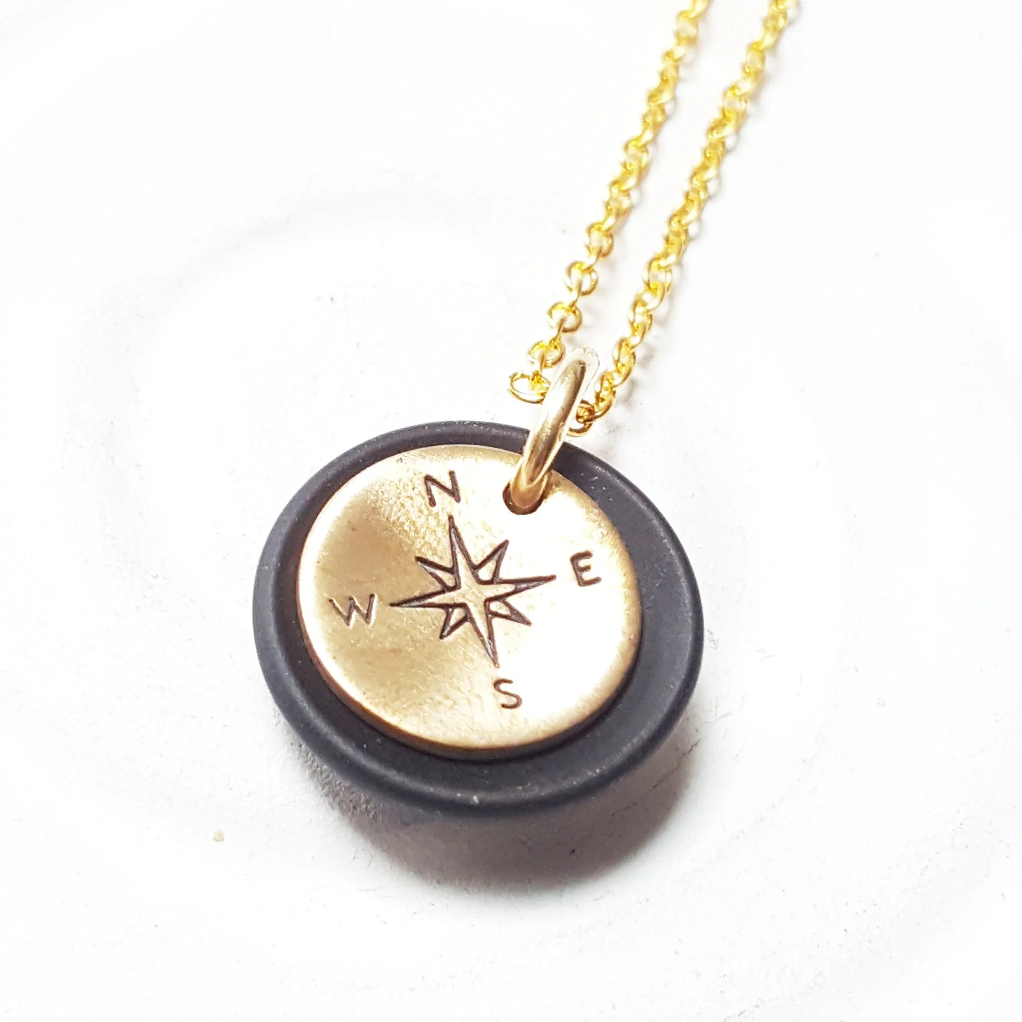 Sea Glass Compass Necklace | Gold Compass Charm