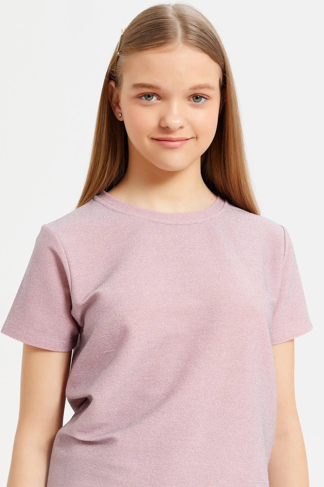 Senior Girls Pink Metallic Top