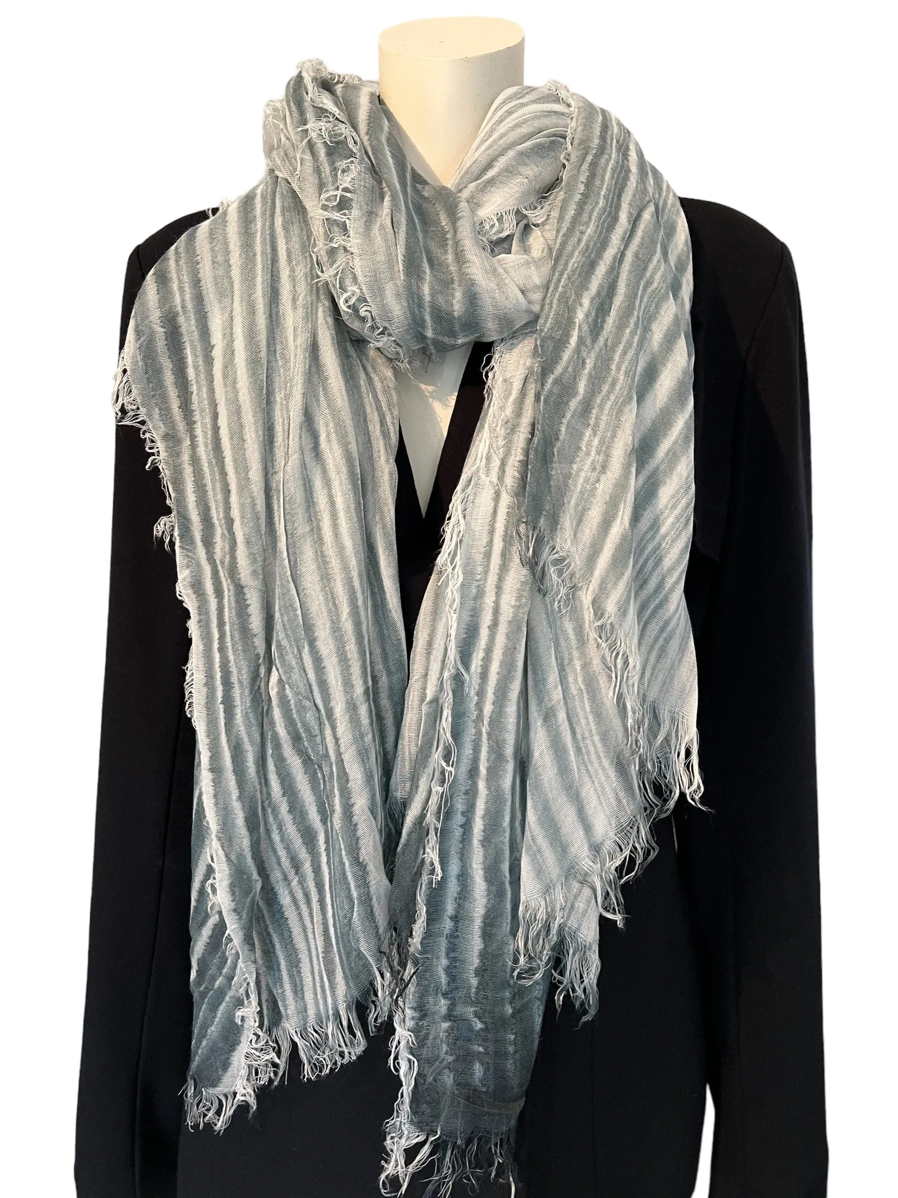 Striped Scarf - Light Grey Blue Bohemian