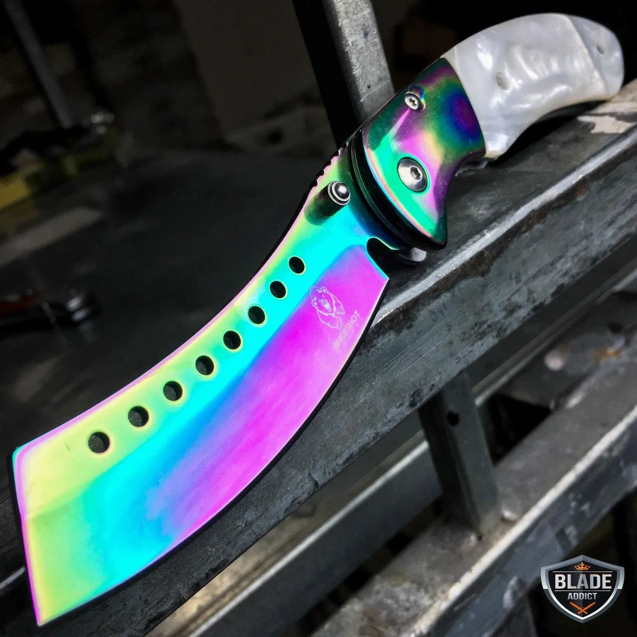 TACTICAL Spring Assisted Open Pocket Knife CLEAVER RAZOR FOLDING Blade SET