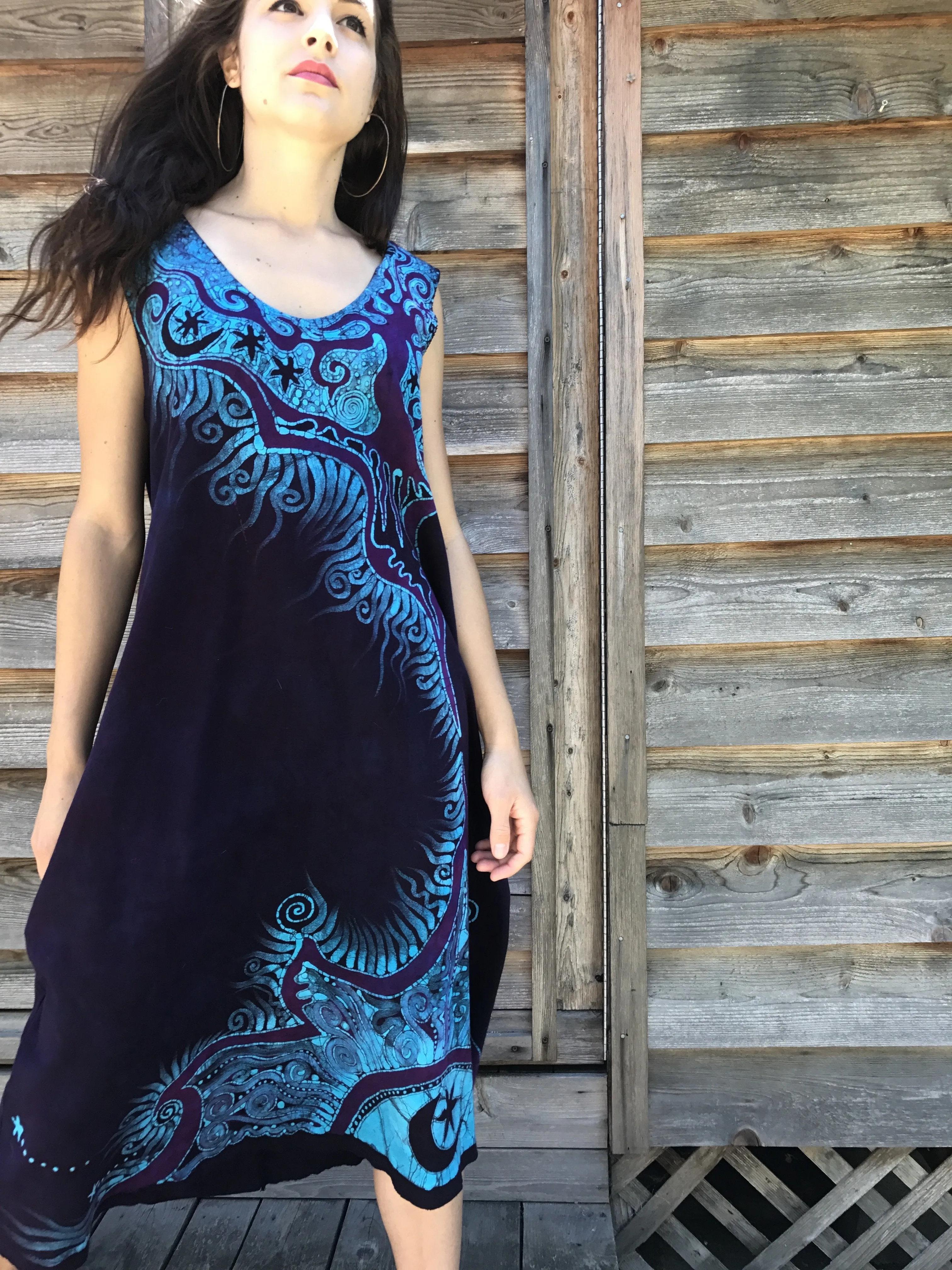 Trees Are Dancing With The Night Sky Batikwalla Dress in Organic Cotton - Size Large