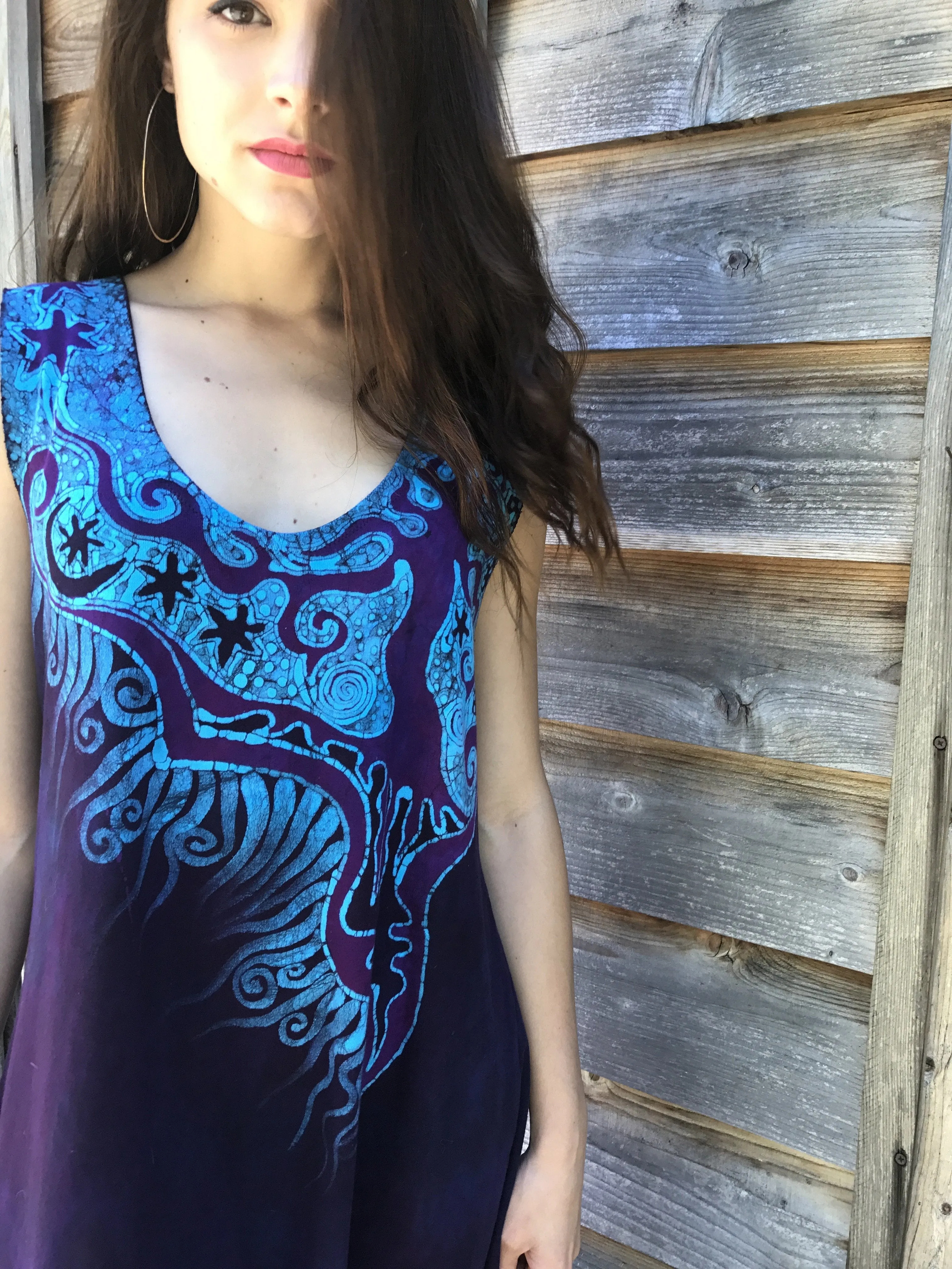 Trees Are Dancing With The Night Sky Batikwalla Dress in Organic Cotton - Size Large