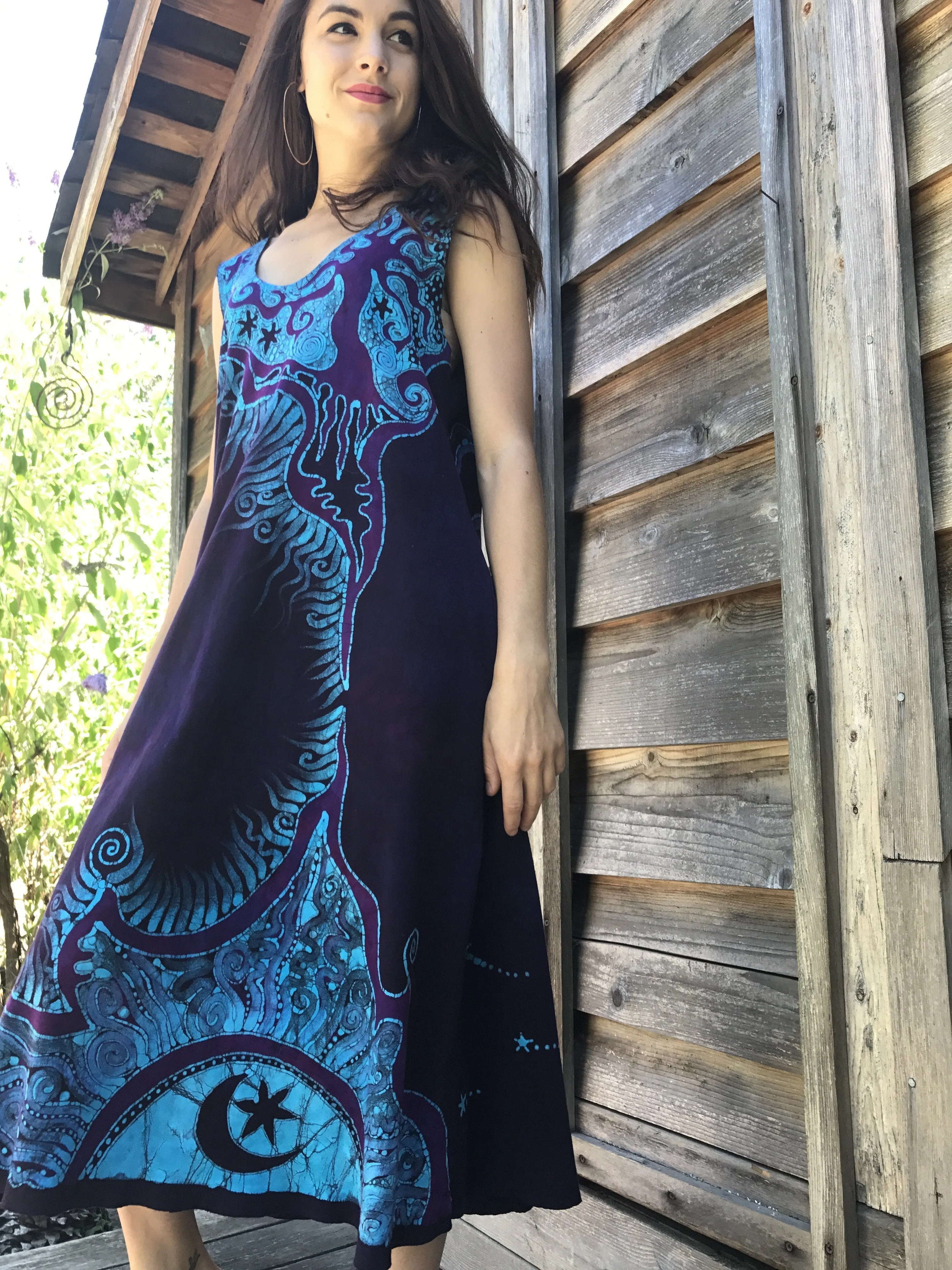 Trees Are Dancing With The Night Sky Batikwalla Dress in Organic Cotton - Size Large