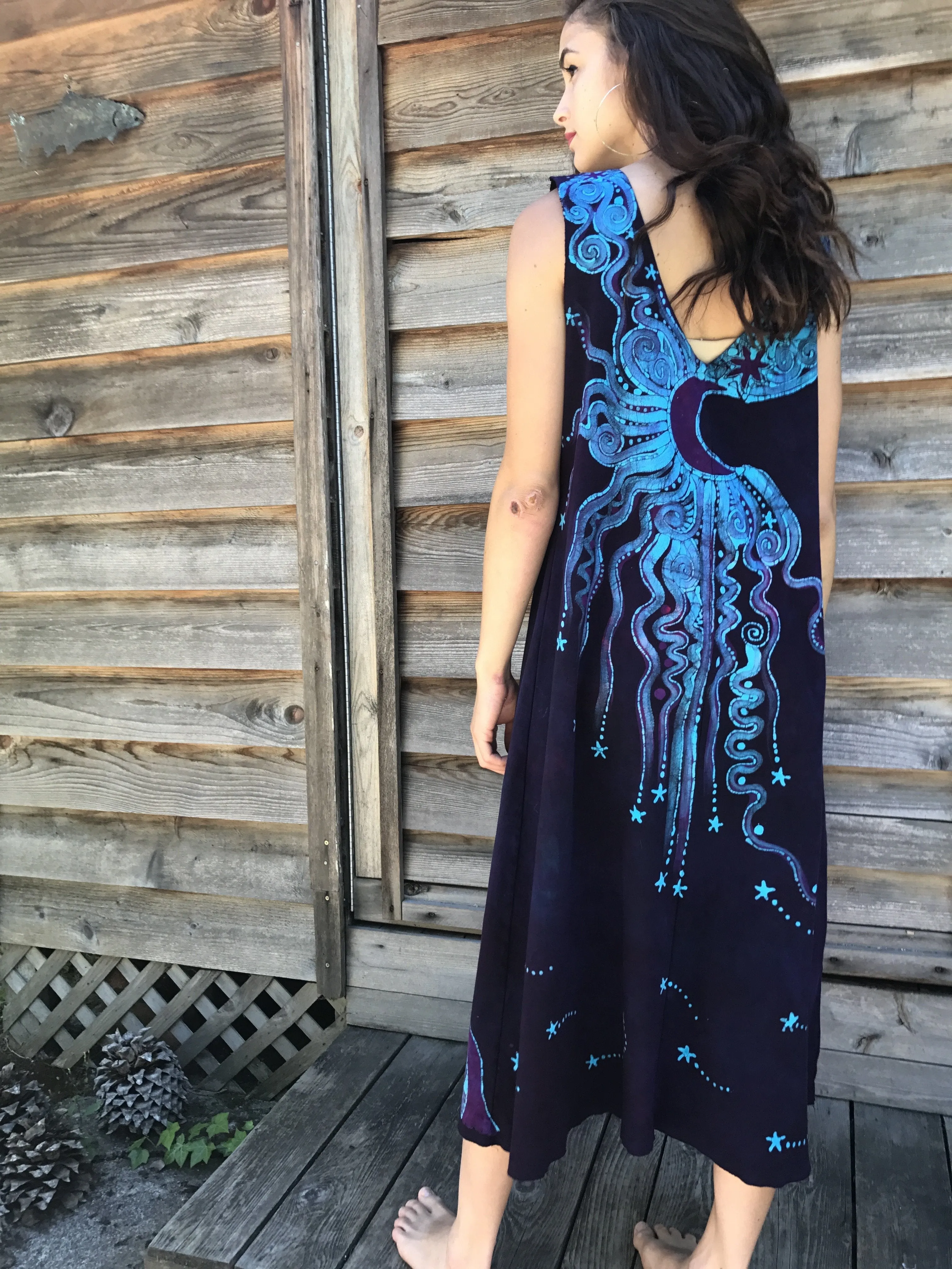Trees Are Dancing With The Night Sky Batikwalla Dress in Organic Cotton - Size Large