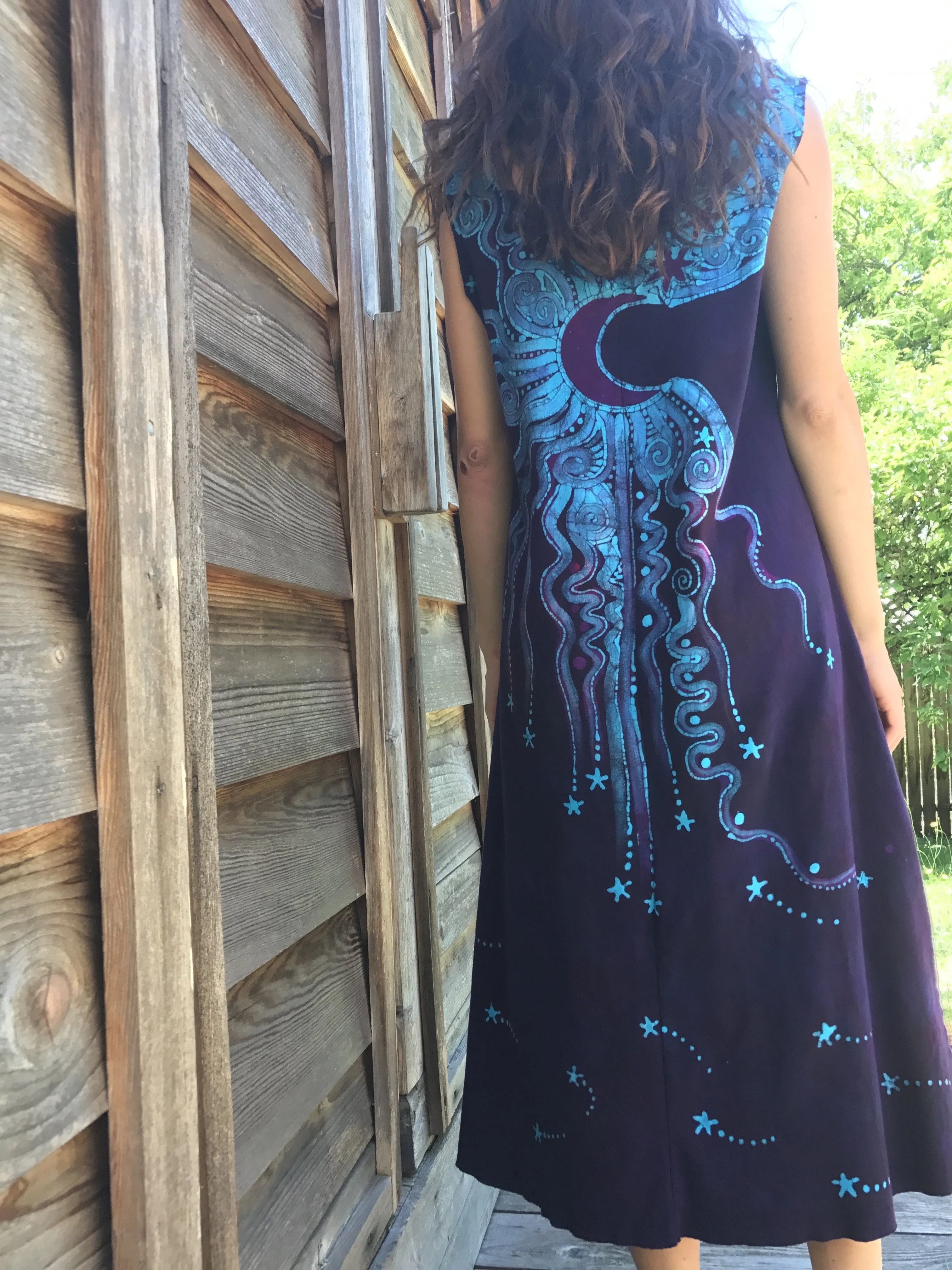 Trees Are Dancing With The Night Sky Batikwalla Dress in Organic Cotton - Size Large