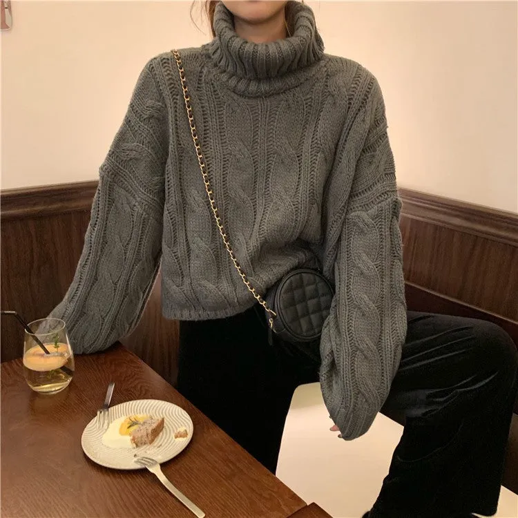 Wenkouban carhartt vest outfit winter outfits Black Friday chill guy Autumn New Korean Style Lazy Style Solid Color Loose Thick Short Turtleneck Sweater Women's Thickened Knitted Top
