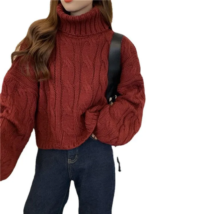 Wenkouban carhartt vest outfit winter outfits Black Friday chill guy Autumn New Korean Style Lazy Style Solid Color Loose Thick Short Turtleneck Sweater Women's Thickened Knitted Top
