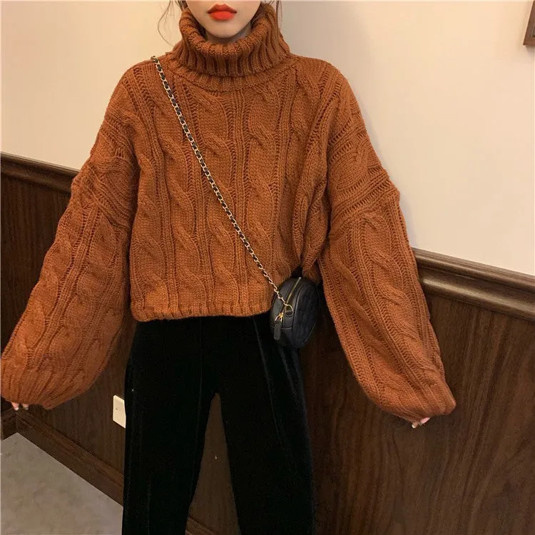 Wenkouban carhartt vest outfit winter outfits Black Friday chill guy Autumn New Korean Style Lazy Style Solid Color Loose Thick Short Turtleneck Sweater Women's Thickened Knitted Top