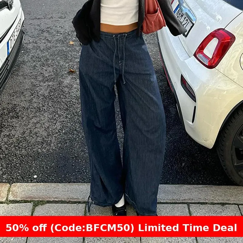 Wenkouban carhartt vest outfit winter outfits winter outfits  Low Waist Drawstring Ankle-Tied Basic Jeans Hot Girl Street Loose Casual Straight Trousers