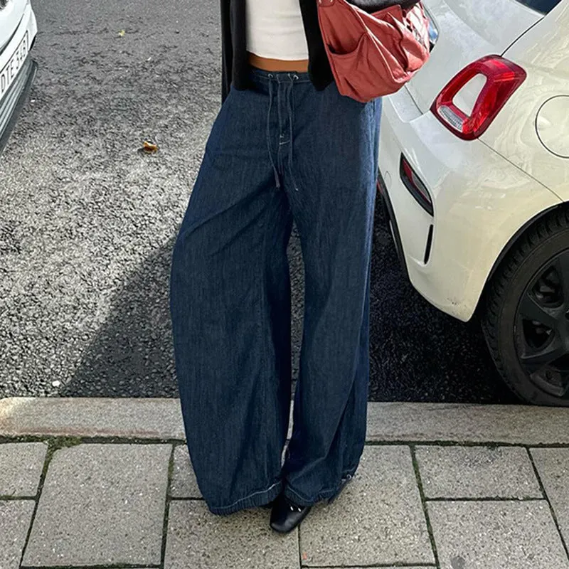 Wenkouban carhartt vest outfit winter outfits winter outfits  Low Waist Drawstring Ankle-Tied Basic Jeans Hot Girl Street Loose Casual Straight Trousers
