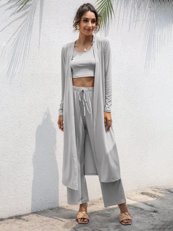 Wenkouban-Winter outfits ideas Women's Knitted Casual Fashion Vest   Jacket   Wide-leg Pants Three-piece Set