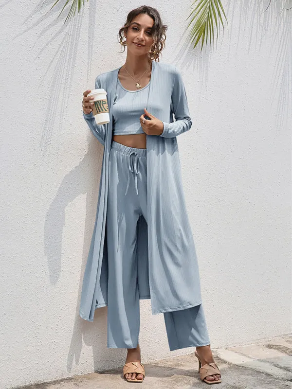 Wenkouban-Winter outfits ideas Women's Knitted Casual Fashion Vest   Jacket   Wide-leg Pants Three-piece Set
