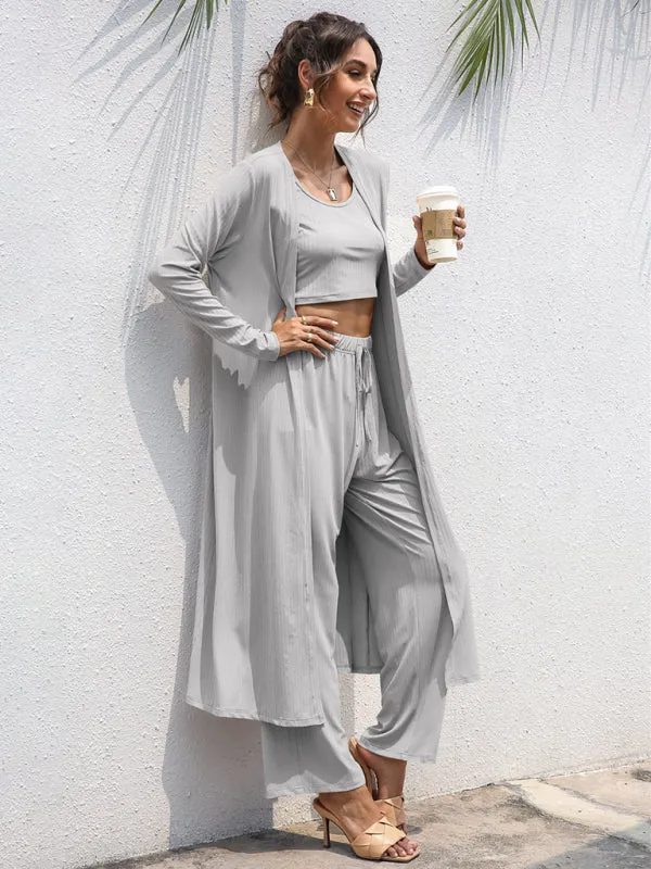 Wenkouban-Winter outfits ideas Women's Knitted Casual Fashion Vest   Jacket   Wide-leg Pants Three-piece Set