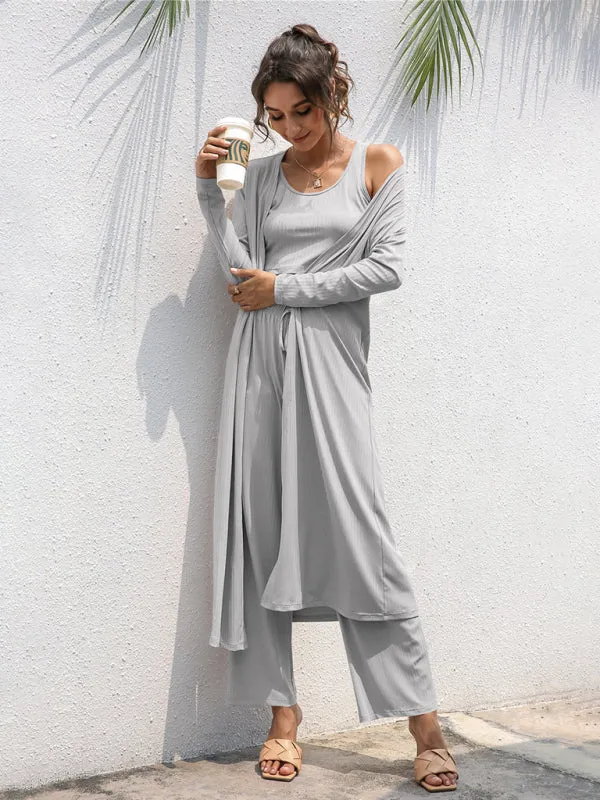 Wenkouban-Winter outfits ideas Women's Knitted Casual Fashion Vest   Jacket   Wide-leg Pants Three-piece Set