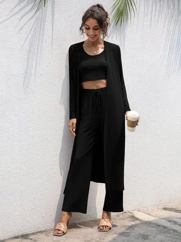 Wenkouban-Winter outfits ideas Women's Knitted Casual Fashion Vest   Jacket   Wide-leg Pants Three-piece Set
