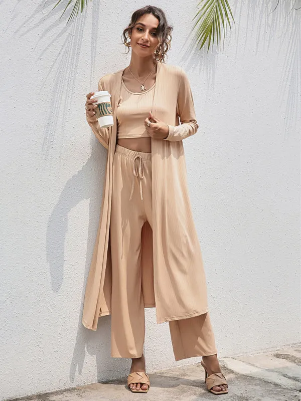 Wenkouban-Winter outfits ideas Women's Knitted Casual Fashion Vest   Jacket   Wide-leg Pants Three-piece Set