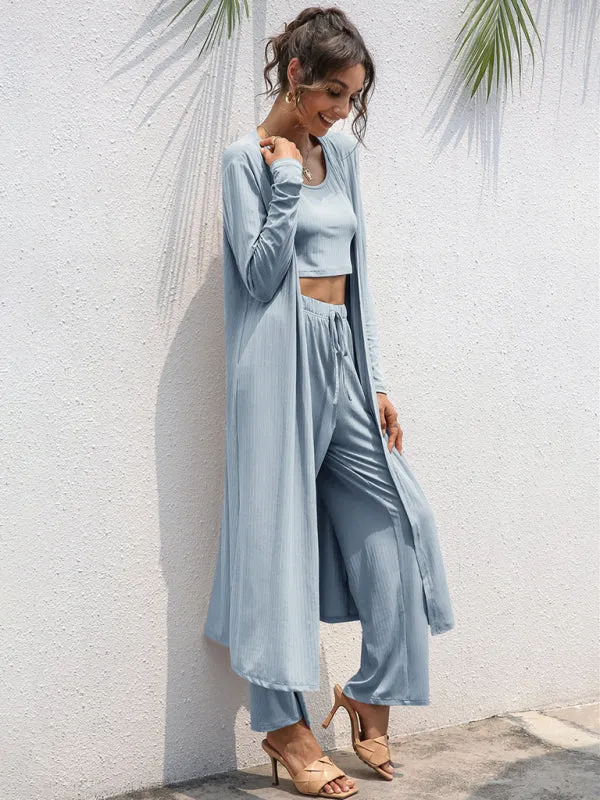 Wenkouban-Winter outfits ideas Women's Knitted Casual Fashion Vest   Jacket   Wide-leg Pants Three-piece Set